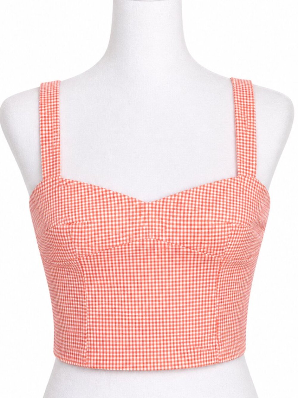 ZARA Orange Gingham Seersucker Bustier Crop Top XL‎ Summer Tank